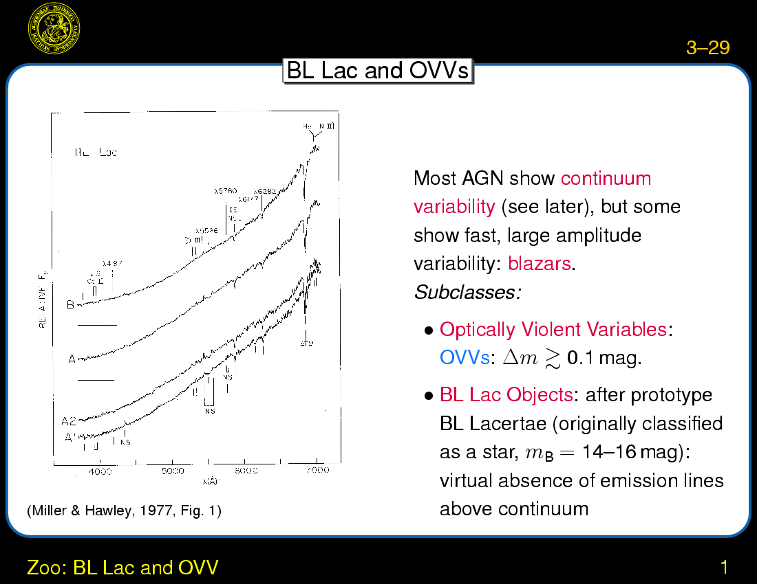 AGN Taxonomy : Zoo: BL Lac and OVV