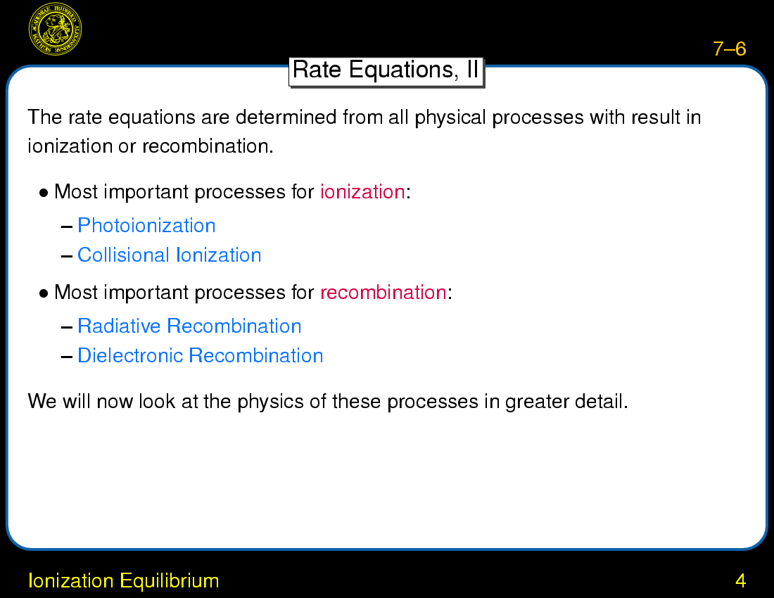 Ionization Equilibrium and Line Diagnostics : Ionization Equilibrium