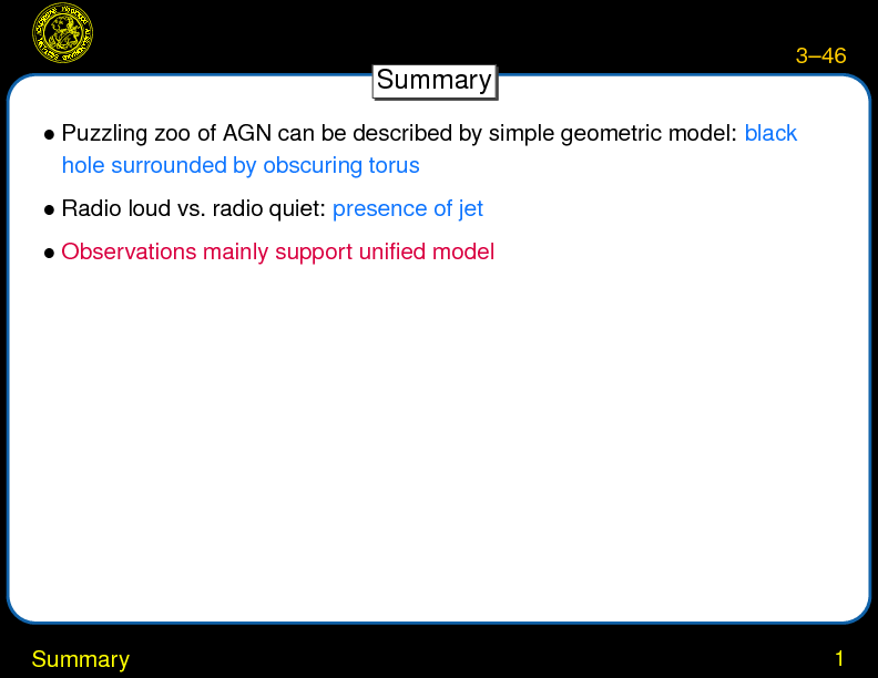 Chapter 3: AGN Taxonomy : Summary