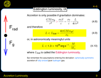 Accretion Luminosity: Eddington luminosity