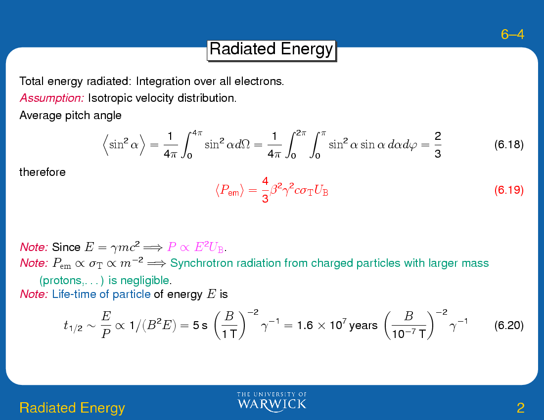Synchrotron Radiation : Radiated Energy