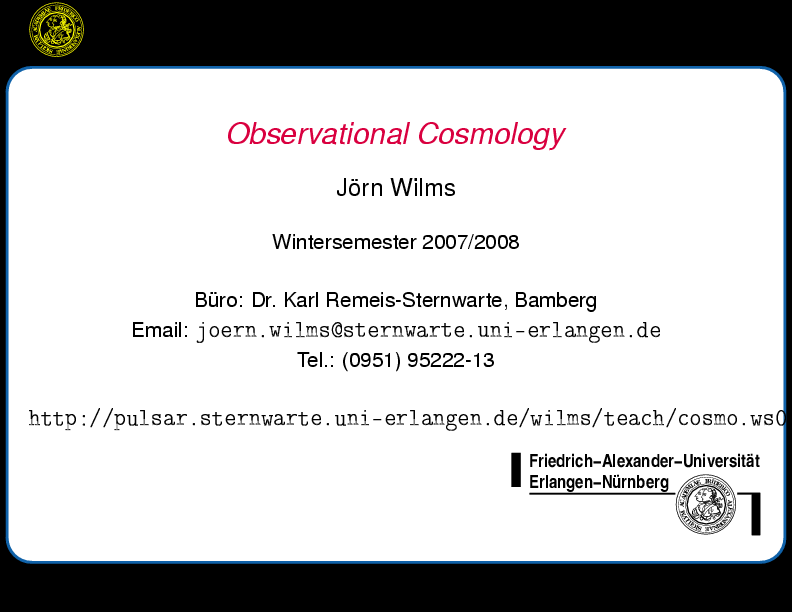 Observational Cosmology: WS2007/2008, p. Pagenumber::0--1