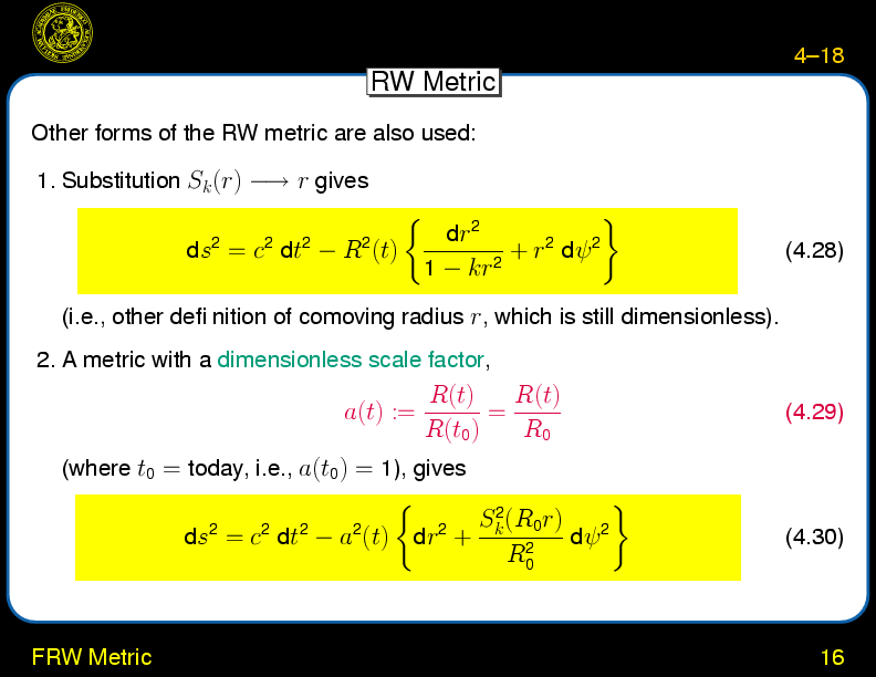 Chapter 4: World Models : FRW Metric