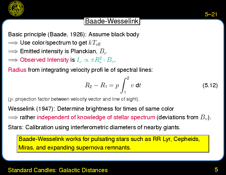 Chapter 5: Classical Cosmology : Standard Candles: Galactic Distances