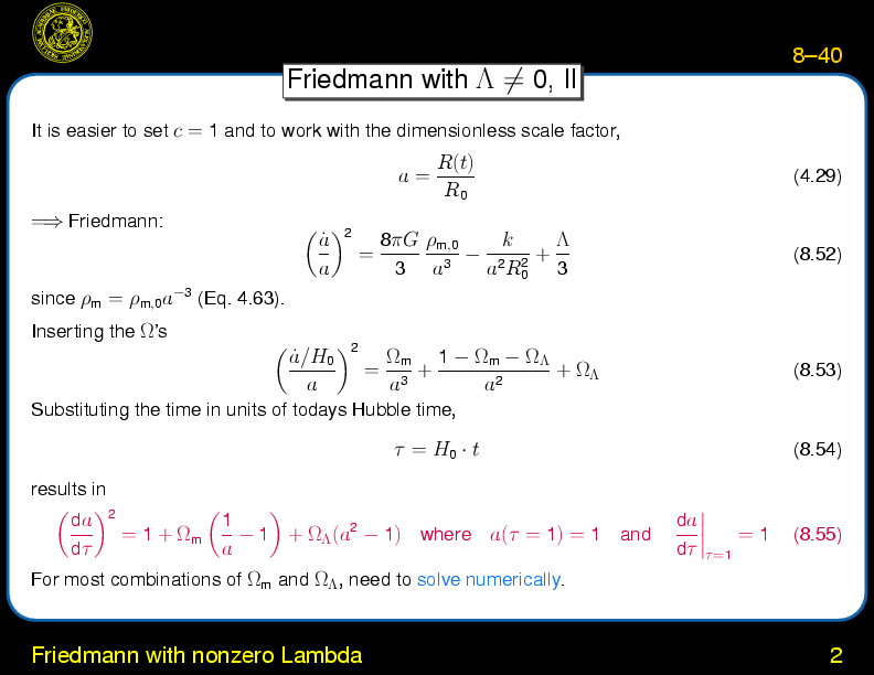 Chapter 8: Determination of Omega and Lambda : Friedmann with nonzero Lambda