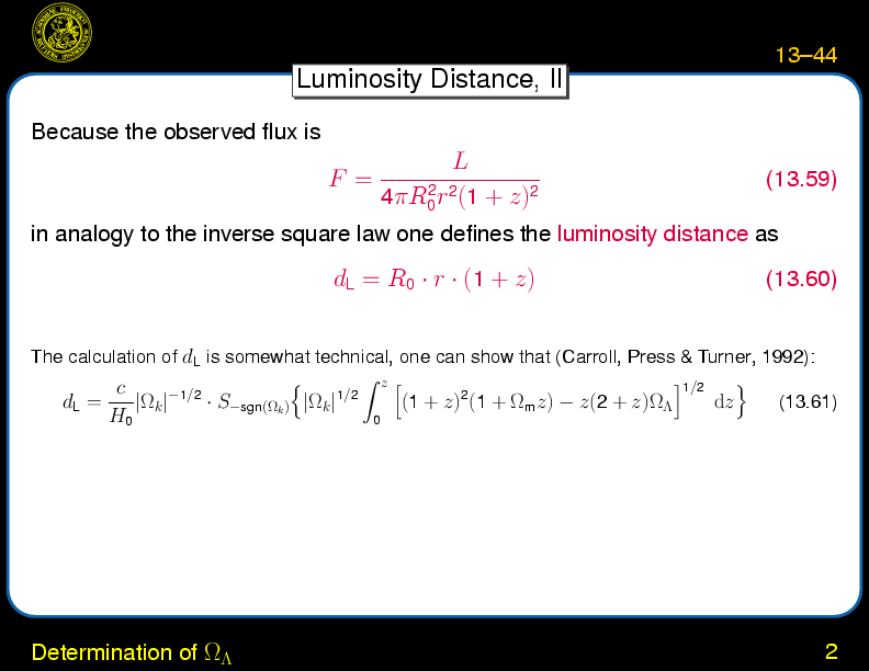 Chapter 13: Determination of Omega and Lambda : Determination of Omega Lambda