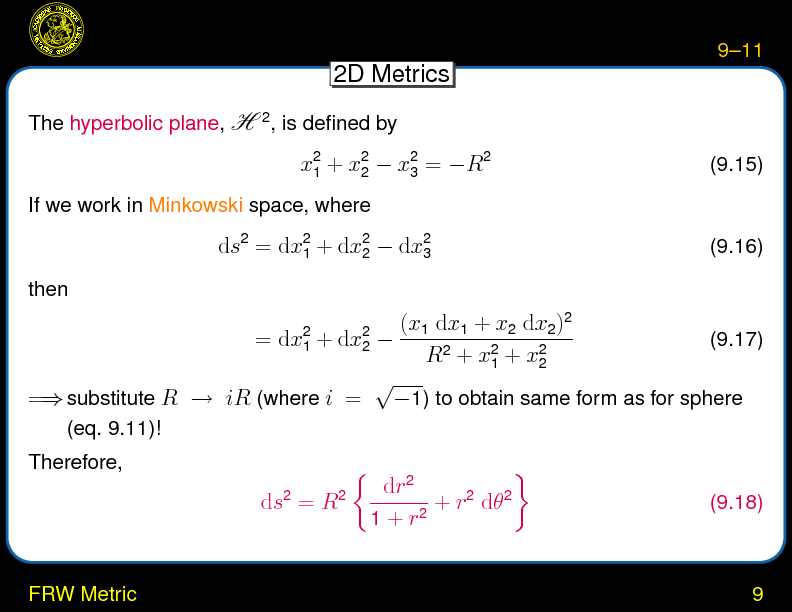 Chapter 9: World Models : FRW Metric