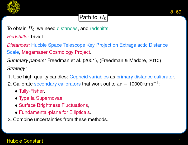 Chapter 8: Distance Ladder and H0 : Hubble Constant