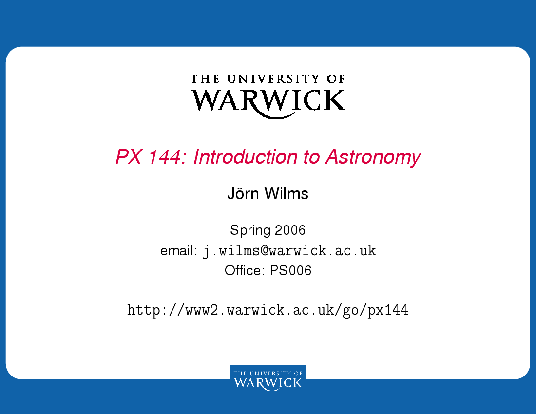 PX144: Introduction to Astronomy, p. 0-1