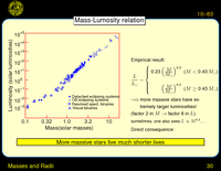 Masses and Radii: Mass-Lumosity relation