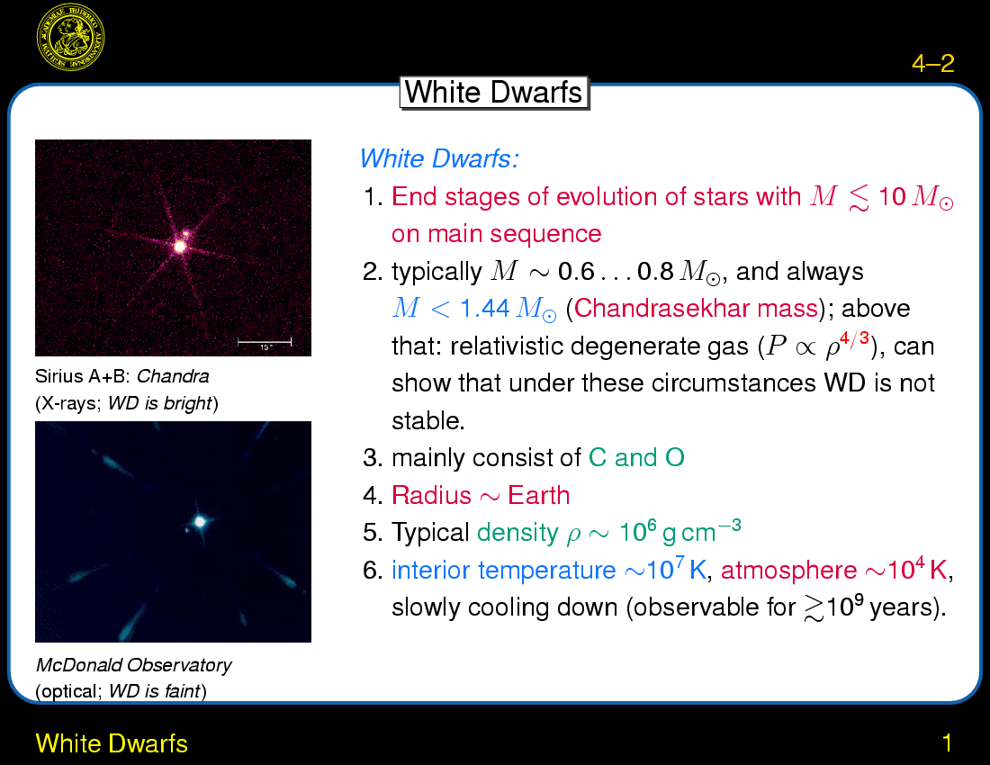 End-Stages of Stellar Evolution : White Dwarfs