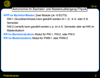 Preliminaries: Astronomie im Bachelor und Mastersudiengang Physik