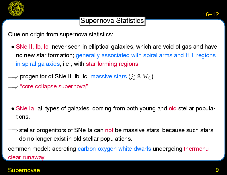 Chapter 16: Supernovae \& Gamma Ray Bursts : Supernovae