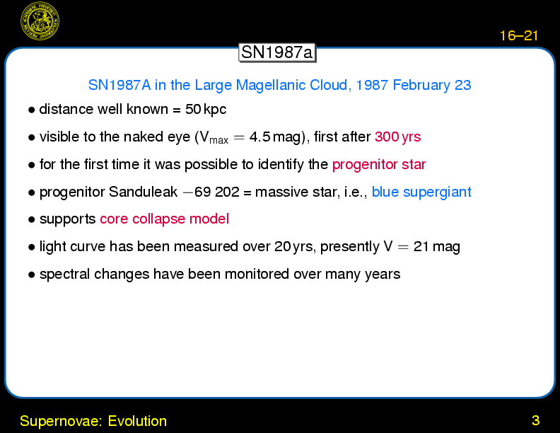 Chapter 16: Supernovae \& Gamma Ray Bursts : Supernovae: Evolution