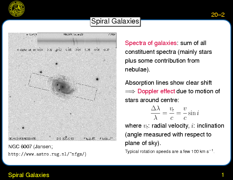Chapter 20: Galaxies: Dynamics \& Masses : Spiral Galaxies