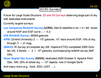 Large Scale Structure: 2D/3D Surveys