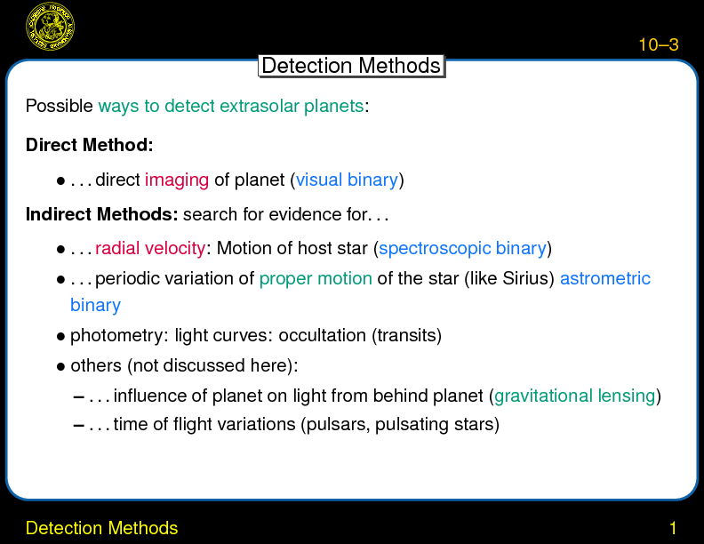 Chapter 10: Extrasolar Planets : Detection Methods