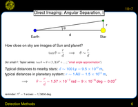 Detection Methods: Direct Imaging: Angular Separation