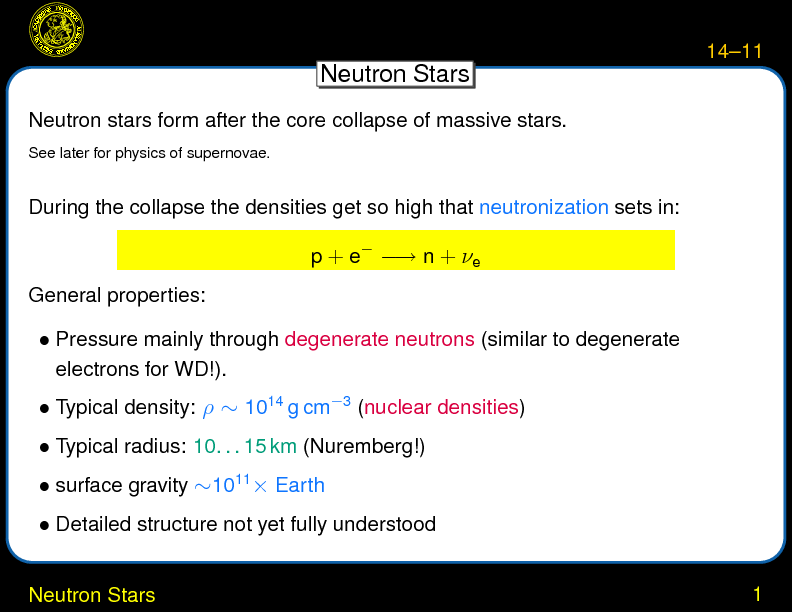 Chapter 14: End-Stages of Stellar Evolution : Neutron Stars