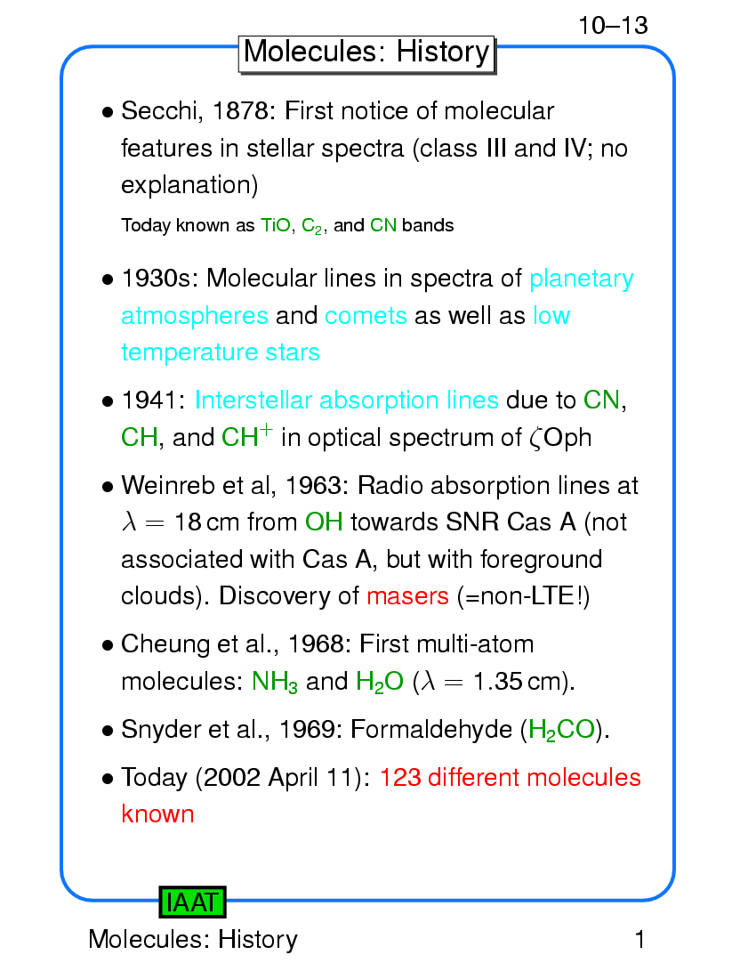 The Cold ISM : Molecules: History