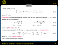 Motion of relativistic particles in magnetic fields: Numerical values