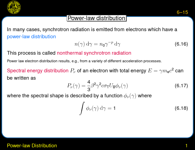 Chapter 6: Synchrotron Radiation : Power-law Distribution