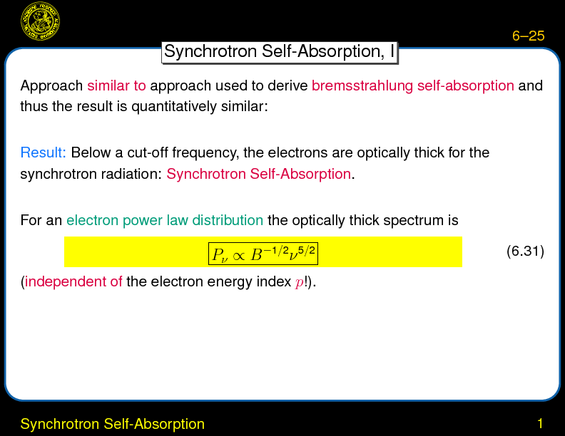 Chapter 6: Synchrotron Radiation : Synchrotron Self-Absorption