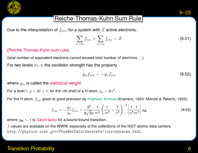 Chapter 9: Atomic Physics : Transition Probability
