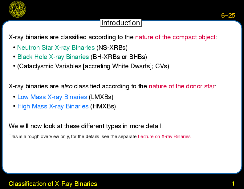 Chapter 6: X-Ray Binaries : Classification of X-Ray Binaries