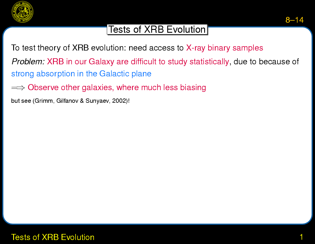 XRB Evolution : Tests of XRB Evolution