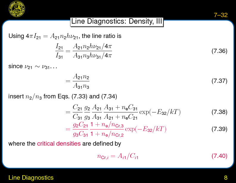 Chapter 7: Ionization Equilibrium and Line Diagnostics : Line Diagnostics