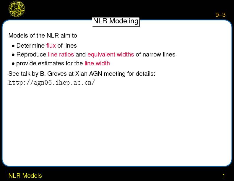 Chapter 9: Narrow Line Region : NLR Models