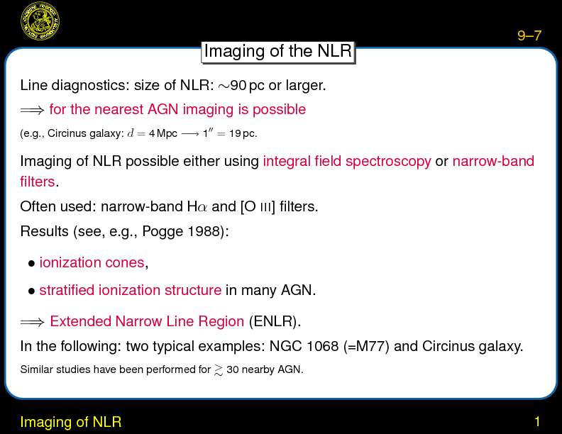Chapter 9: Narrow Line Region : Imaging of NLR