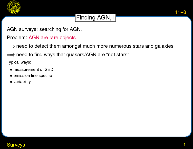Chapter 11: AGN Surveys and AGN Environment : Surveys