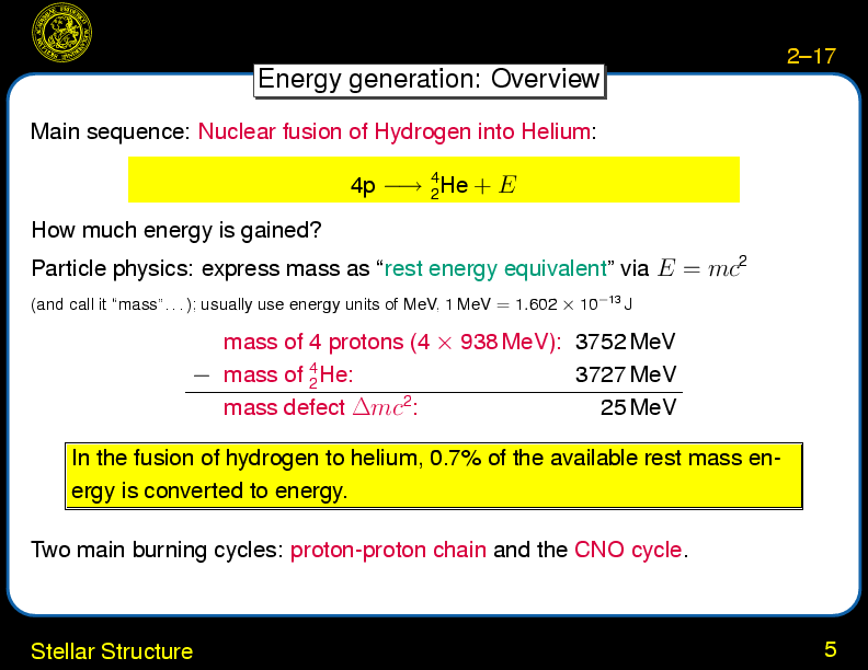 Chapter 2: Overview : Stellar Structure