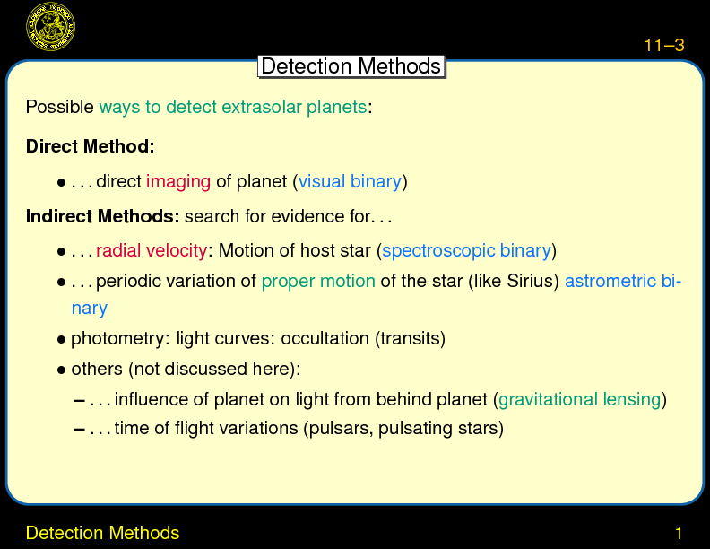 Chapter 11: Extrasolar Planets : Detection Methods