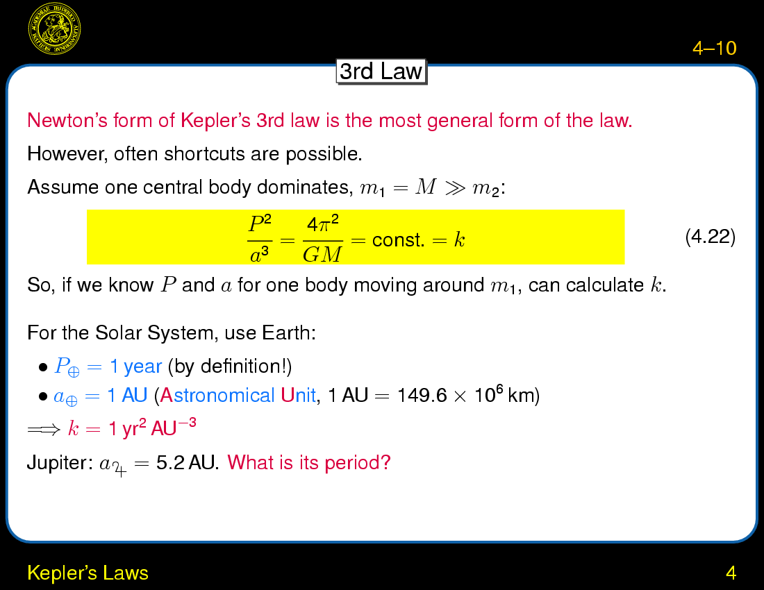 The Planets: Dynamics : Kepler's Laws