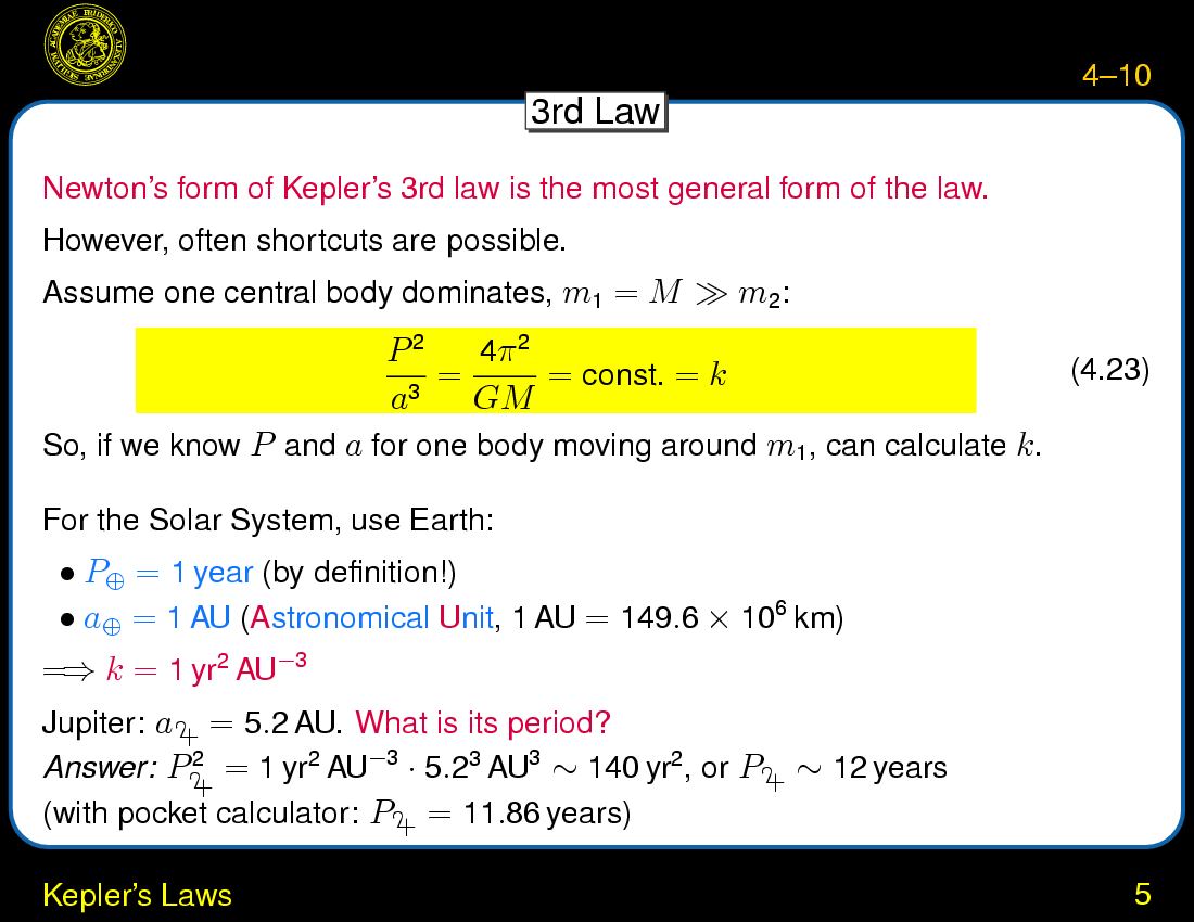 The Planets: Dynamics : Kepler's Laws