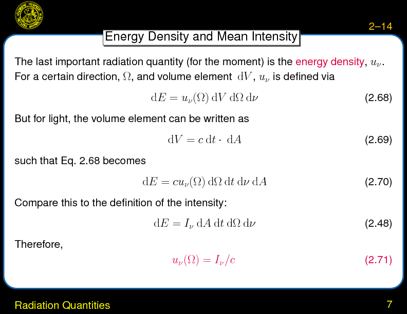 Chapter 2: Radiation and Radiative Transfer : Radiation Quantities