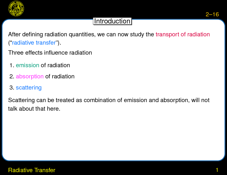 Chapter 2: Radiation and Radiative Transfer : Radiative Transfer