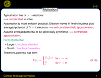 Central field approximation: Wave Functions