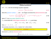Central field approximation: Wave Functions