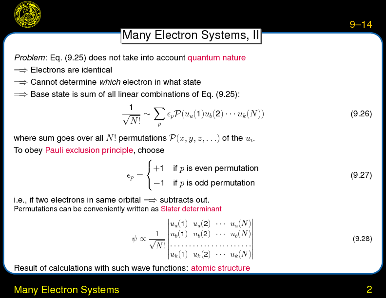 Chapter 9: Atomic Physics : Many Electron Systems