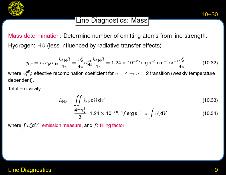 Chapter 10: Ionization Equilibrium and Line Diagnostics : Line Diagnostics