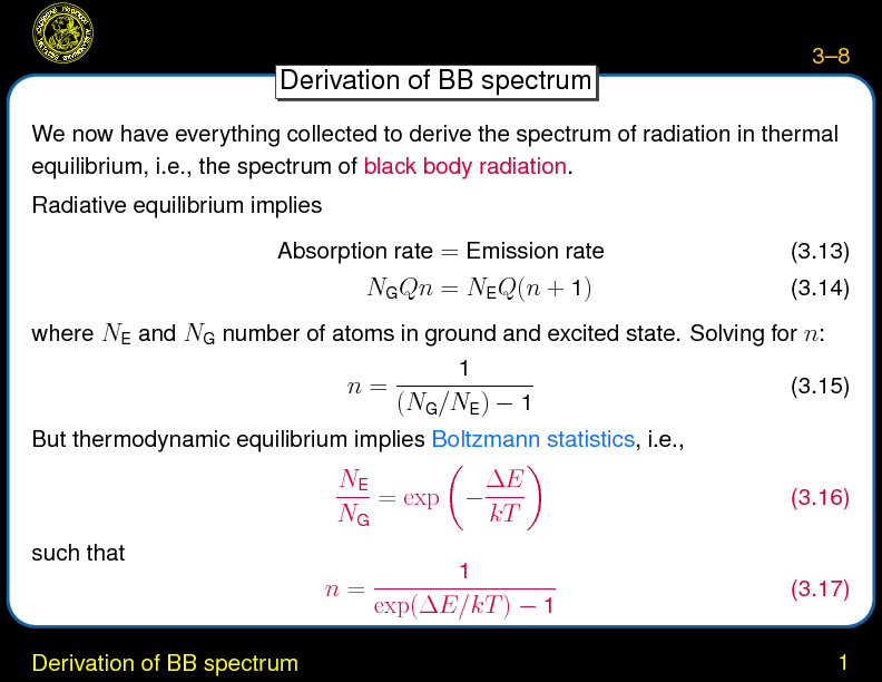 Chapter 3: Blackbody Radiation : Derivation of BB spectrum
