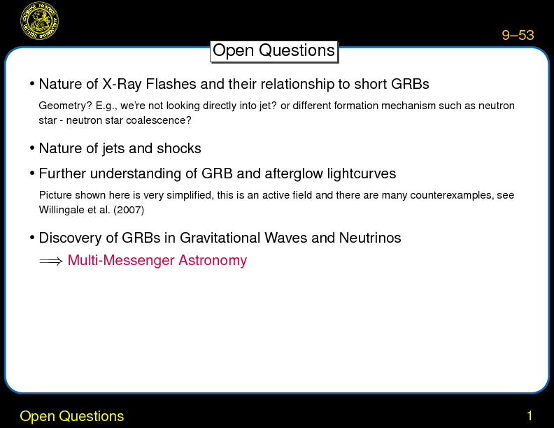 Chapter 9: Gamma-Ray Bursts : Open Questions